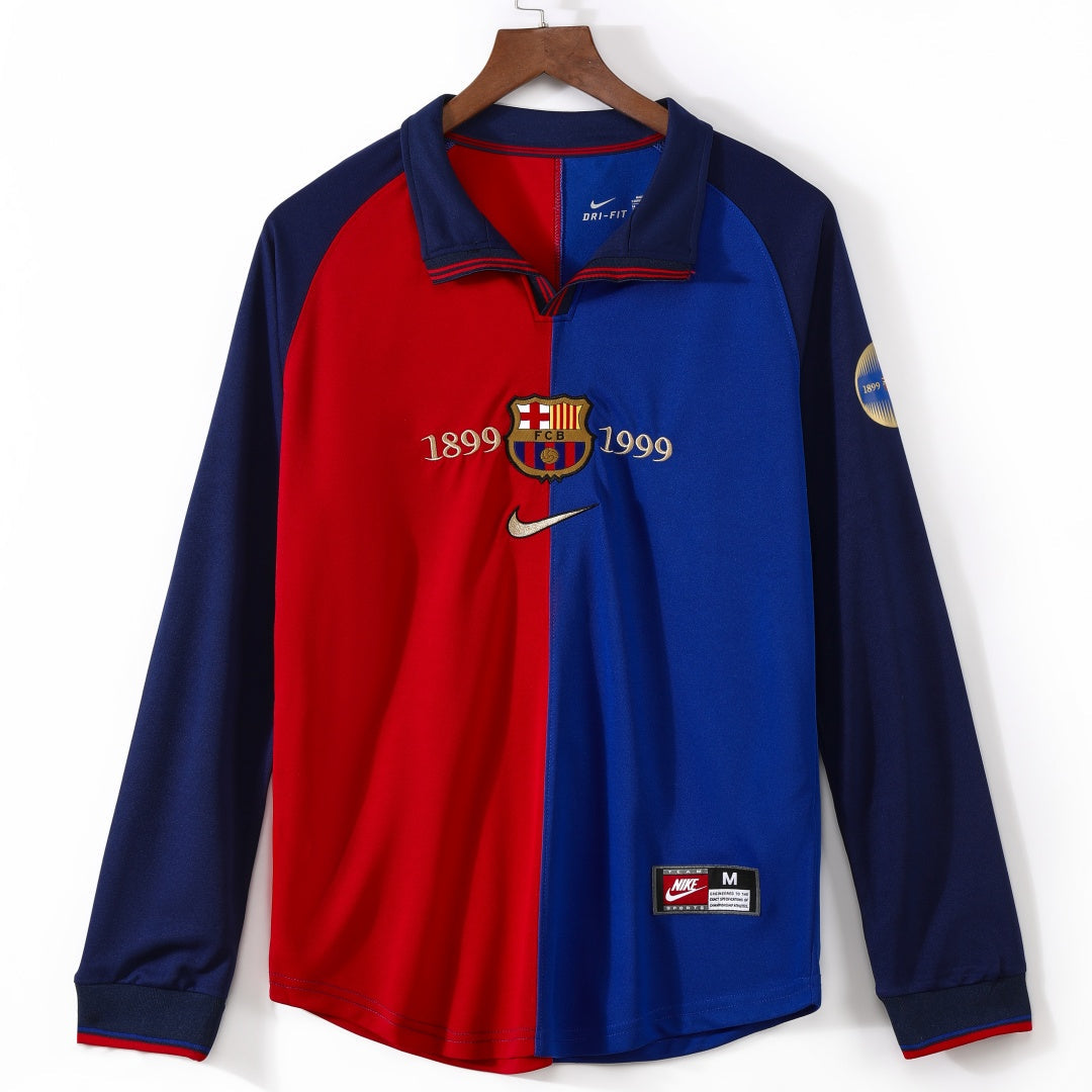 Maillot Rétro FC Barcelone 1999-2000 Domicile à Manches Longues