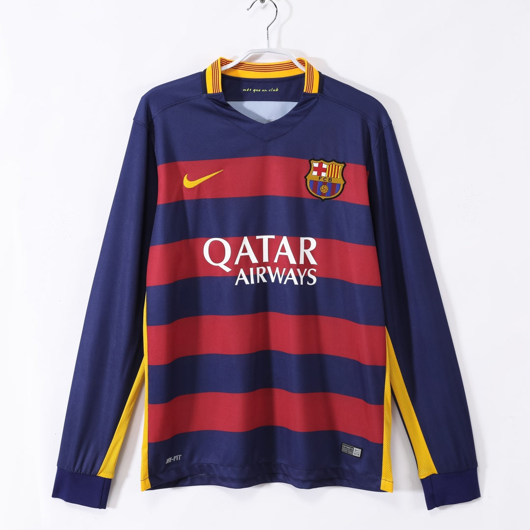 Maillot Rétro Barcelone 2015-2016 Domicile à Manches Longues