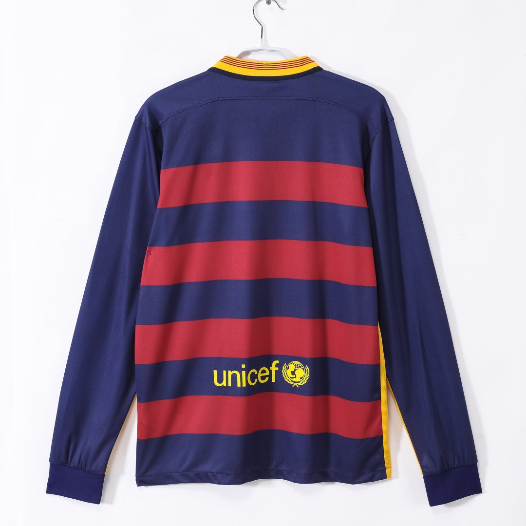 Maillot Rétro Barcelone 2015-2016 Domicile à Manches Longues
