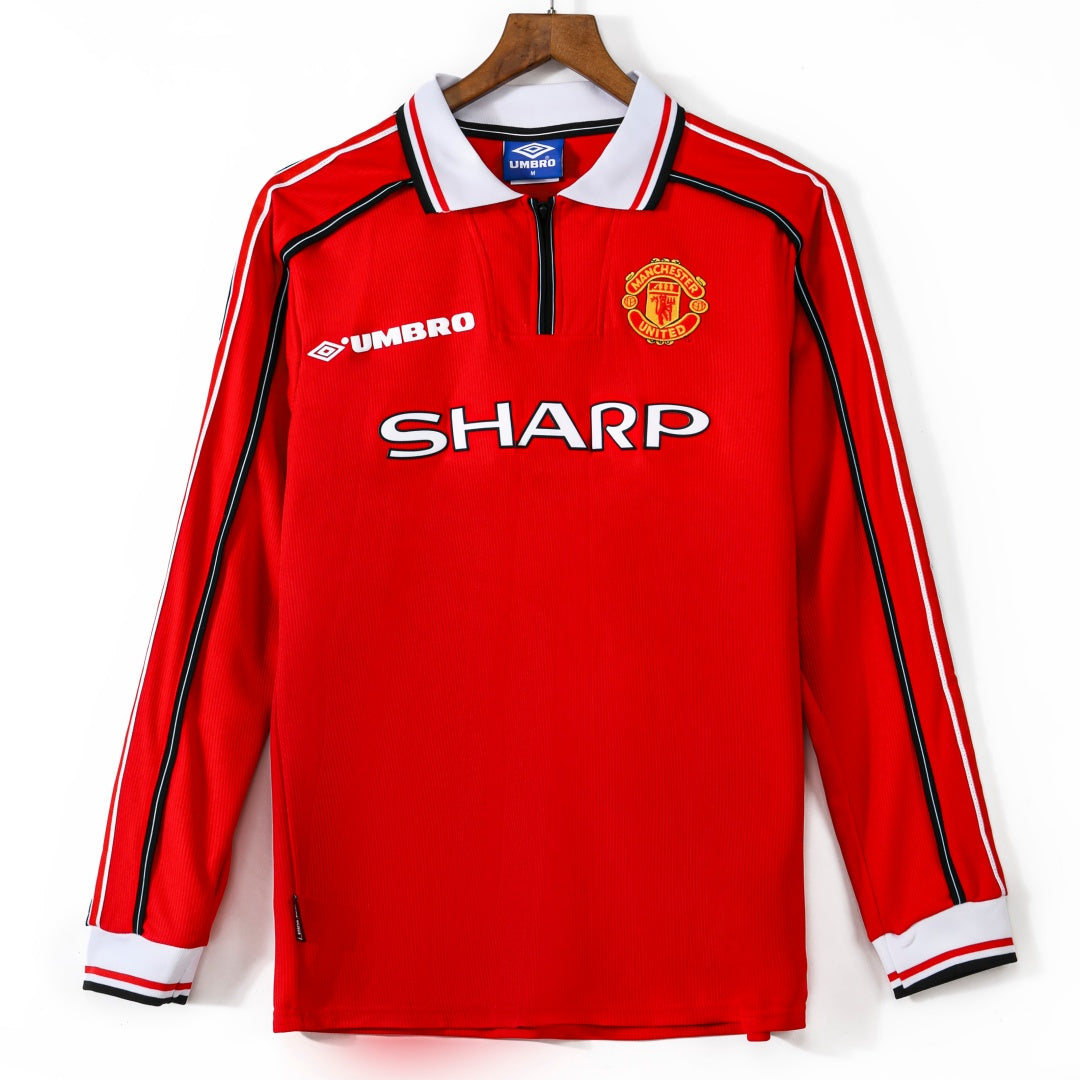 Maillot Rétro Manchester United 1998-1999 Domicile à Manches Longues